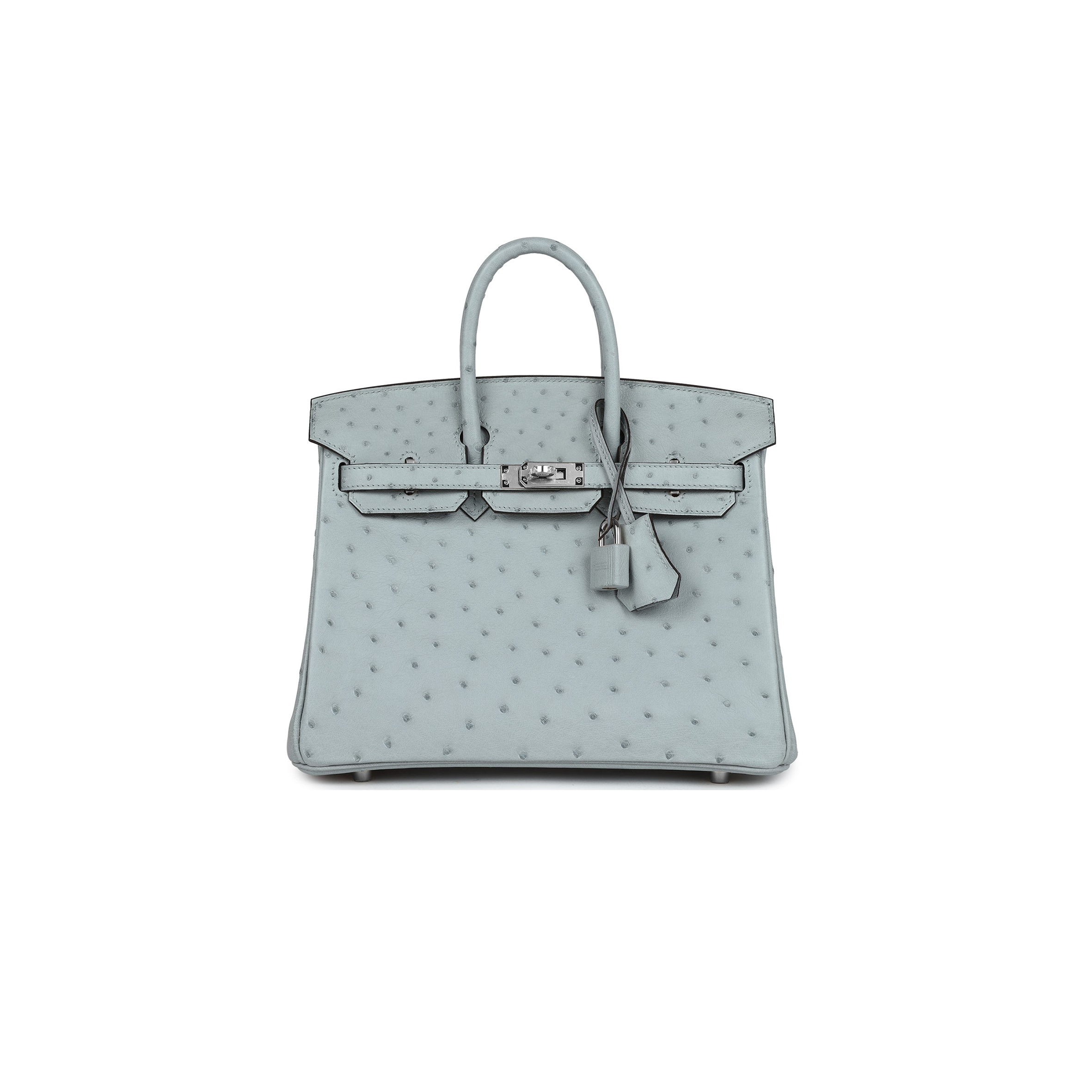 HERMÈS MASTER BIRKIN 25 OSTRICH LEATHER LINEN BLUE SILVER BUCKLE H041944CK64 (25*20*13cm)